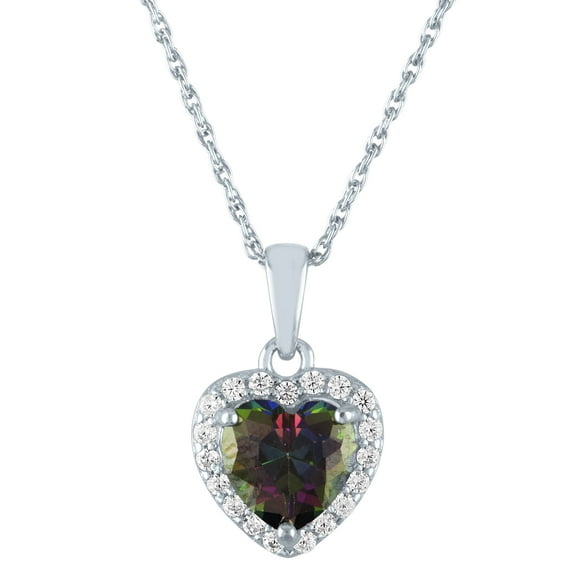 Ladies Brilliance Fine Jewelry Simulated Mystic Topaz and CZ Sterling Silver Heart Pendant, 18"