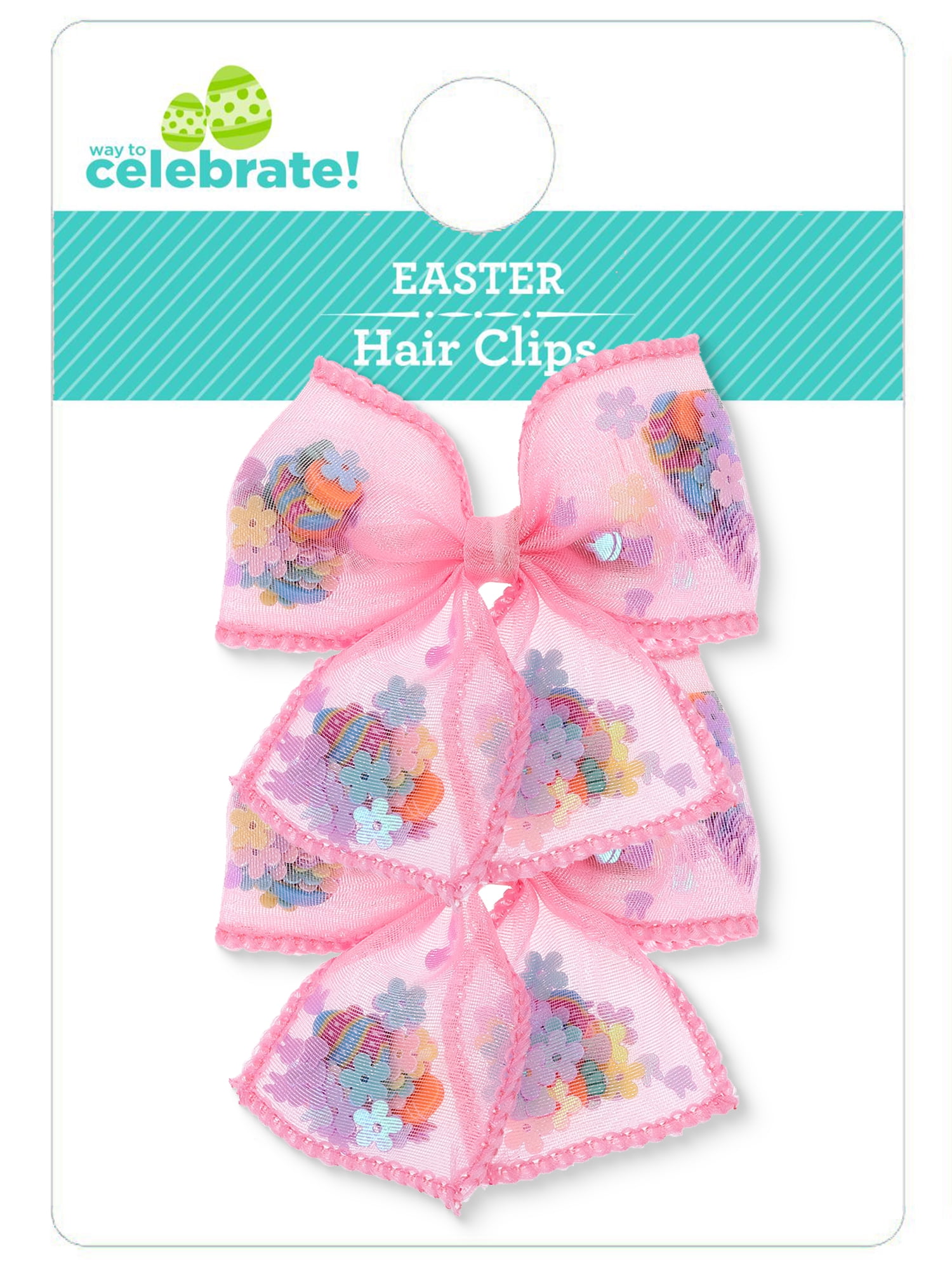 Way to Celebrate Easter Pink Bow Hair Clips, 2 Pieces