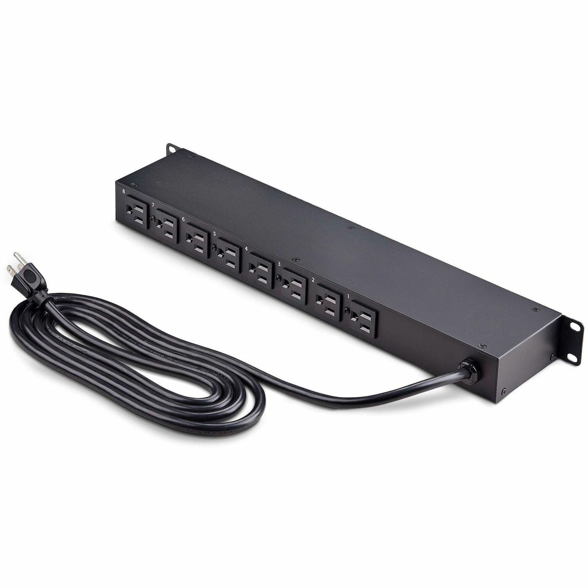 StarTech 8-Outlet Horizontal Rack Mount PDU, 1U Power Strip 8NS8-RACK-MOUNT-PDU
