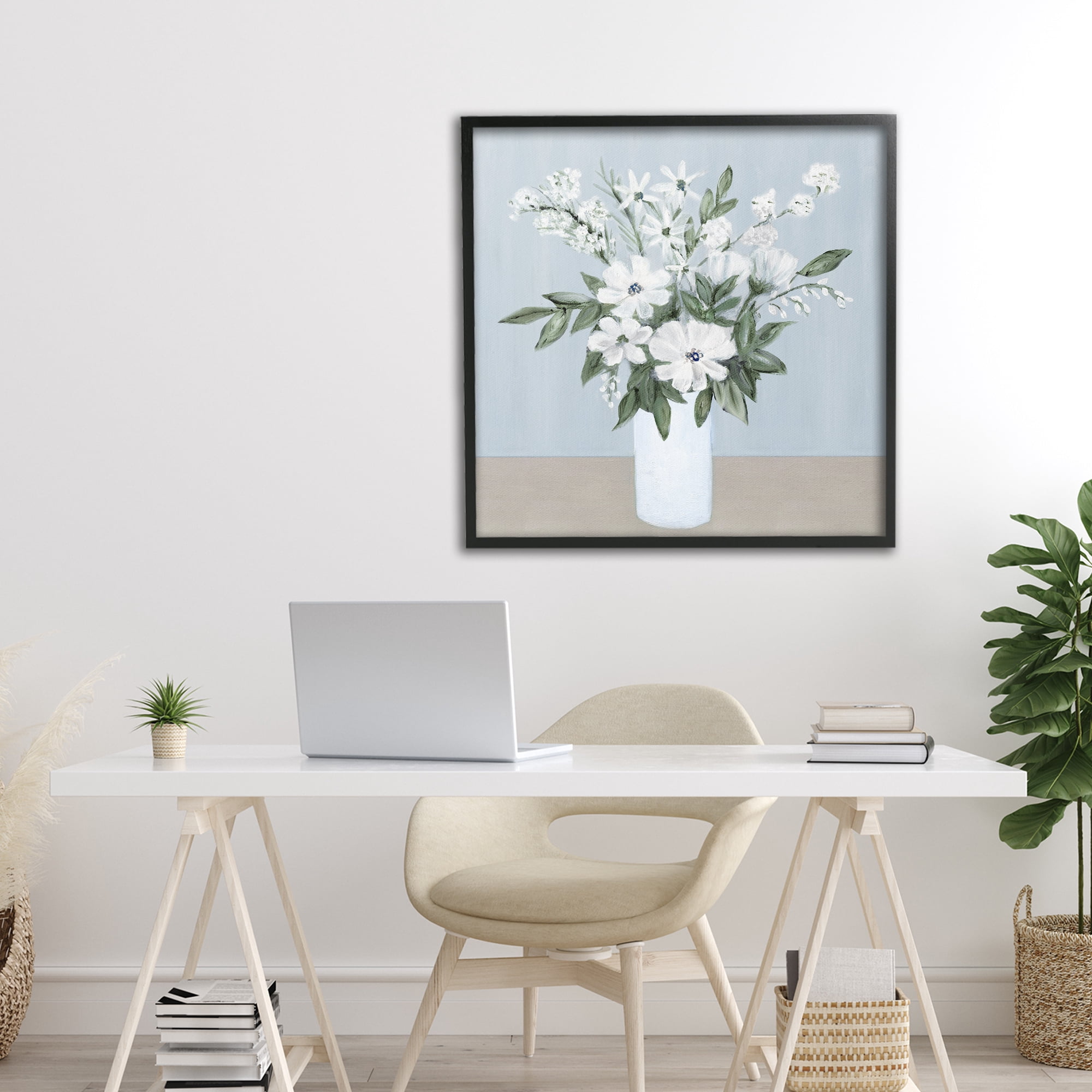 Stupell Industries Mixed White Blooms on Blue Black Framed Giclee Art, design by Marilyn Dunlap