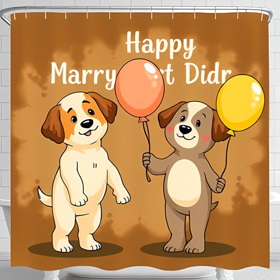 Charming Cartoon Dogs Shower Curtain Whimsical Bathroom Decor for Celebrations