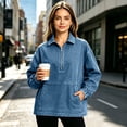thumbnail image 5 of Women's Denim 1/4 Zipper Long Sleeve Top And Loose Tops With Pockets Hooded or Hood‑less or Mock Neck Denim Jackets for Women, 5 of 7