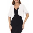 thumbnail image 3 of LEKODE Ruffle Short Sleeve Chiffon Bolero Shrug Womens Cropped Loose Fit Lightweight Formal Wedding Evening Layering Outer Tops White XL, 3 of 7