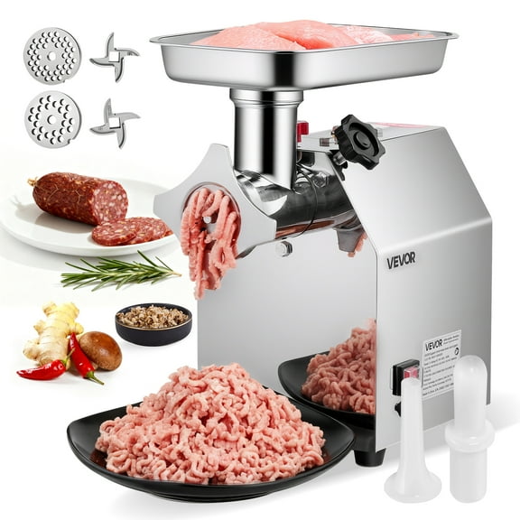 VEVOR Commercial Electric Meat Grinder, 7 lbs/min Capacity, #12 Industrial Meat Mincer with 2 Stainless Steel Blades, 2 Grinding Plates, 850W Heavy-Duty Sausage Maker Stuffer, for Kitchen, Restaurant