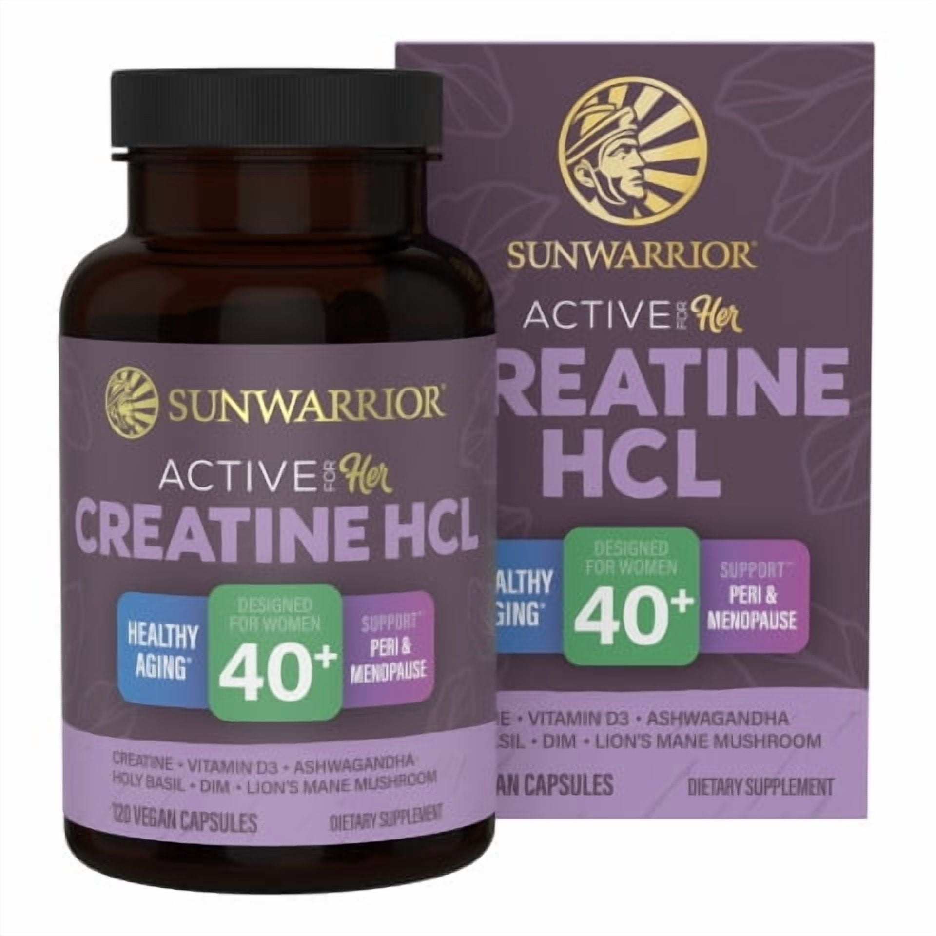 Sunwarrior Active for Her Creatine HCL Capsules for Women 40+, Strength & Energy Support, 120 Count