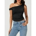thumbnail image 3 of Rdhnmea Women's Tight Fitted Slash Neck One Shoulder Sleeveless Crop Tops, 3 of 9