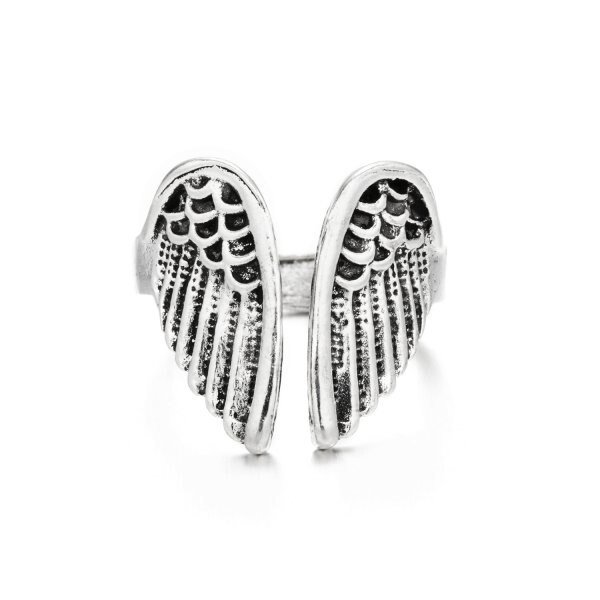 Anillos de corazón negro con alas de Ángel Retro para mujer, anillos abiertos de doble corazón con recorte de circonita de cristal degradado a la moda, regalo de joyería para dedo Tan Jianjun unisex