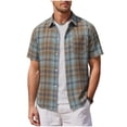 thumbnail image 2 of Yertdoel Mens Button Down Shirt Plaid Print Short Sleeve Lapel Neck Shirts with Pocket Soft Comfortable Breathable Hawaiian Beach Vacation Summer Outdoor Casual Shirt, 2 of 5