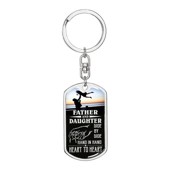 Father And Daughter Stainless Steel or 18k Gold Premium Swivel Dog Tag Keychain