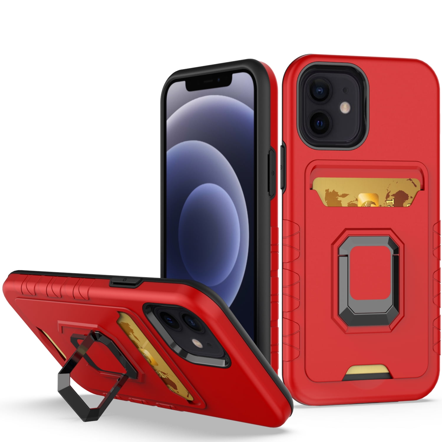 tilgivet Fuld blok For Apple iPhone 13 (6.1") Wallet Designed with Credit Card Back Holder &  Magnetic Ring Stand Kickstand Hybrid Hard Cover ,Xpm Phone Case [ Red ] -  Walmart.com