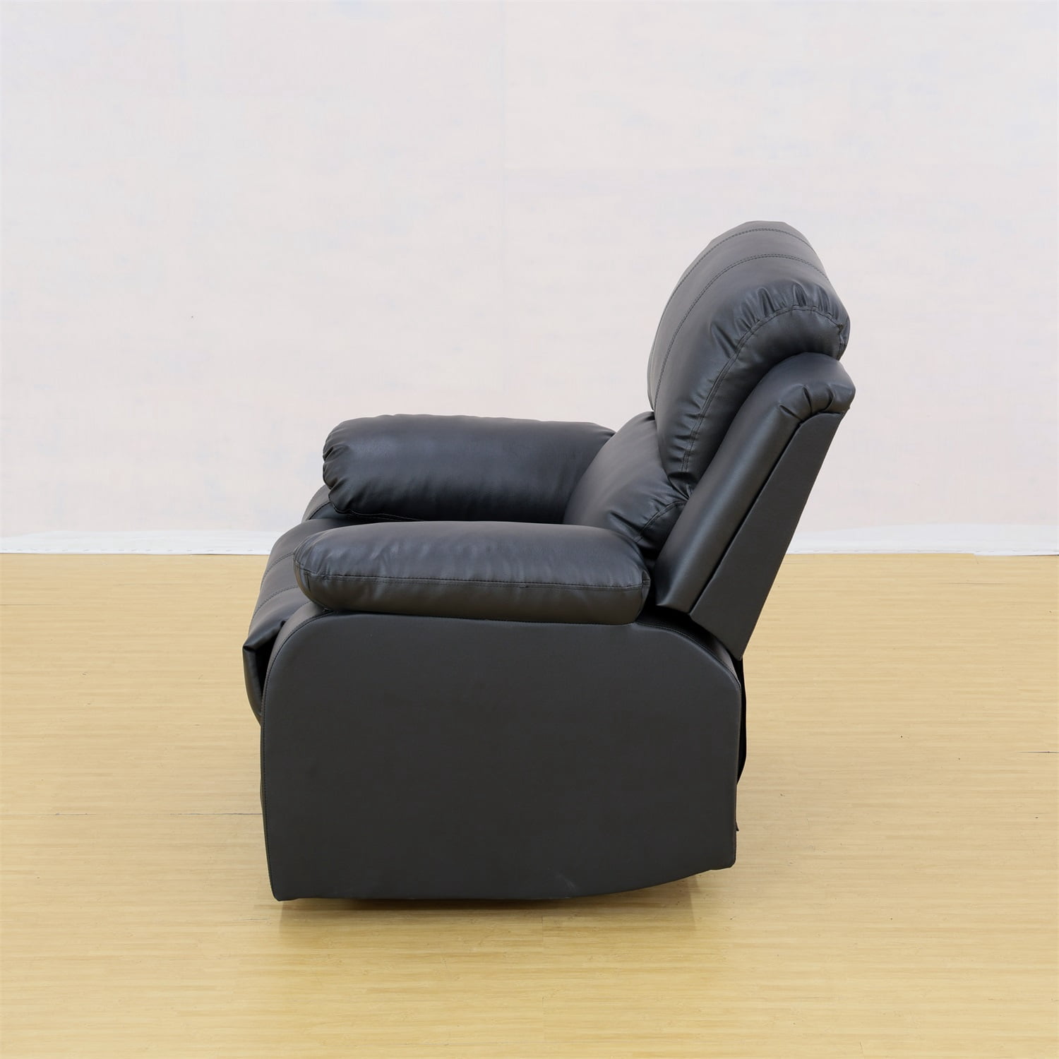Hommoo Recycled Leather Recliner Chair, Living Room Chair Theater Lounge Seat, Manual Reclining Chairs with Overstuffed Arm and Back for Home, Black