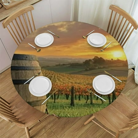 

Autua Vineyard Sunset Round Tablecloth Stain-Resistant Washable Indoor Outdoor Restaurant Wedding Party 100% Polyester Waterproof Tablecloths 46 -50