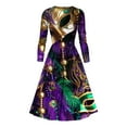 thumbnail image 4 of Jinhomg Mardi Gras Dress for Women Party 2025 Funny Carnival Themed Masks Print Dresses Lightweight Casual V-Neck Midi Dress Holiday Party Wear Multicolor XL, 4 of 5