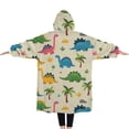 thumbnail image 2 of Oversized Wearable Blanket Hoodie,Beige Toned Dinosaur and Palm Tree Pattern Sherpa Blanket Hoodie with Super Pockets,Super Warm Fuzzy Pullover for Women & Men, 2 of 6