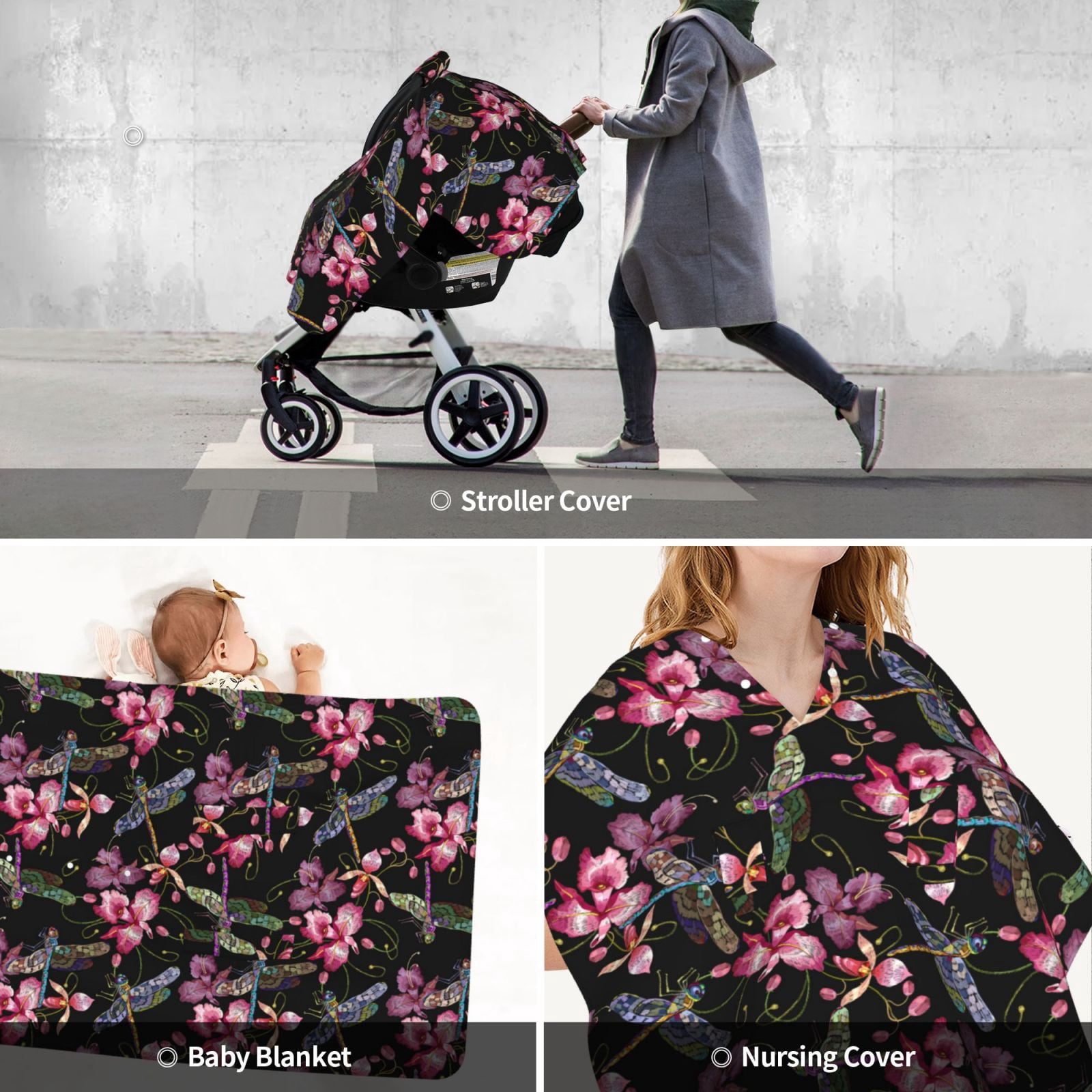 Car Seat Cover Baby - Dragonfly Pink Flower Breathable Infant Car Seat Cover for Baby Carseat, Lightweight Comfort Baby Essentials Must Haves Newborn Stuff for Girl Boy