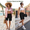thumbnail image 3 of FEN AI Womens Bermuda Cargo Shorts Black with 7 Pockets Elastic High Waist Casual Summer Shorts for Ladies Travel Outdoor Wear, 3 of 8