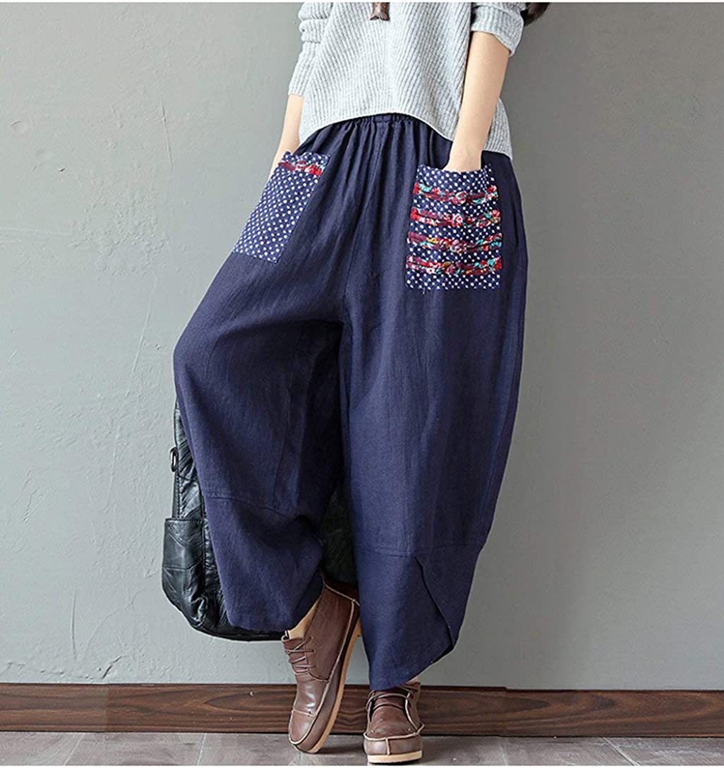 Womens Patchwork Baggy Trousers Cotton 