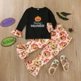 thumbnail image 5 of Mercatoo Toddler Baby Girl Halloween Clothes Set Long Sleeve Pumpkin Letter Sweatshirt Pumpkin Bell Bottom Pants Fall Outfits, 5 of 9