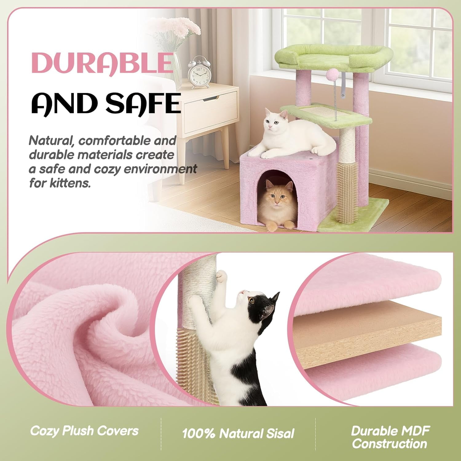 VINGLI Cat Tree, 27 inch Small Cat Tower with Scratching Post and Pad, Cat Condo for Indoor Kittens Padded Top Bed, Cats Indoor Activity Center
