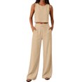 thumbnail image 3 of Linen Look Two Piece Set for Women, Sleeveless Crop Top & Wide Leg Pants with Pockets - Summer Casual Lounge Outfit Beige L, 3 of 7