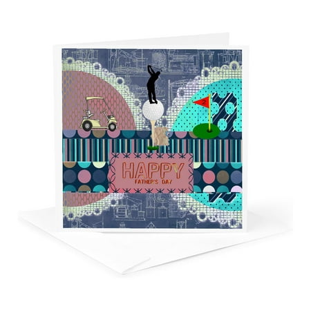 3dRose, Golf Theme Fathers Day, Abstract, Golf Ball on Tee, Man Golfer on Top, 1 Greeting Card with envelope