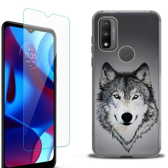 Slim-Fit Fashion Phone Case for Motorola Moto G Pure, with Tempered Glass Screen Protector, by OneToughShield ® - Wolf Face