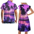 thumbnail image 4 of Yuyamidu Matching Hawaiian Outfits for Couples Palm Tree Dress for Women Mens Hawaiian Shirt Womens Beach Dress Matching Vacation Outfits for Couples Ruffle Sleeve V Neck Flowy Sun Dress, Size 2XS, 4 of 8