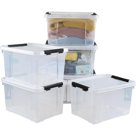 Pekky 22 Quart Latching Storage Container Bin with Wheels, 6 Packs Plastic Storage Tote Box, Clear