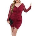 thumbnail image 3 of Gvmfive Womens Plus Size Sexy Party Cocktail Bodycon Dress Mesh Long Sleeve Mini Dress, 3 of 8