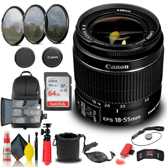 Canon EF-S 18-55mm F/3.5-5.6 IS II Lens (2042B002) + Filter + BackPack + More(International Model)