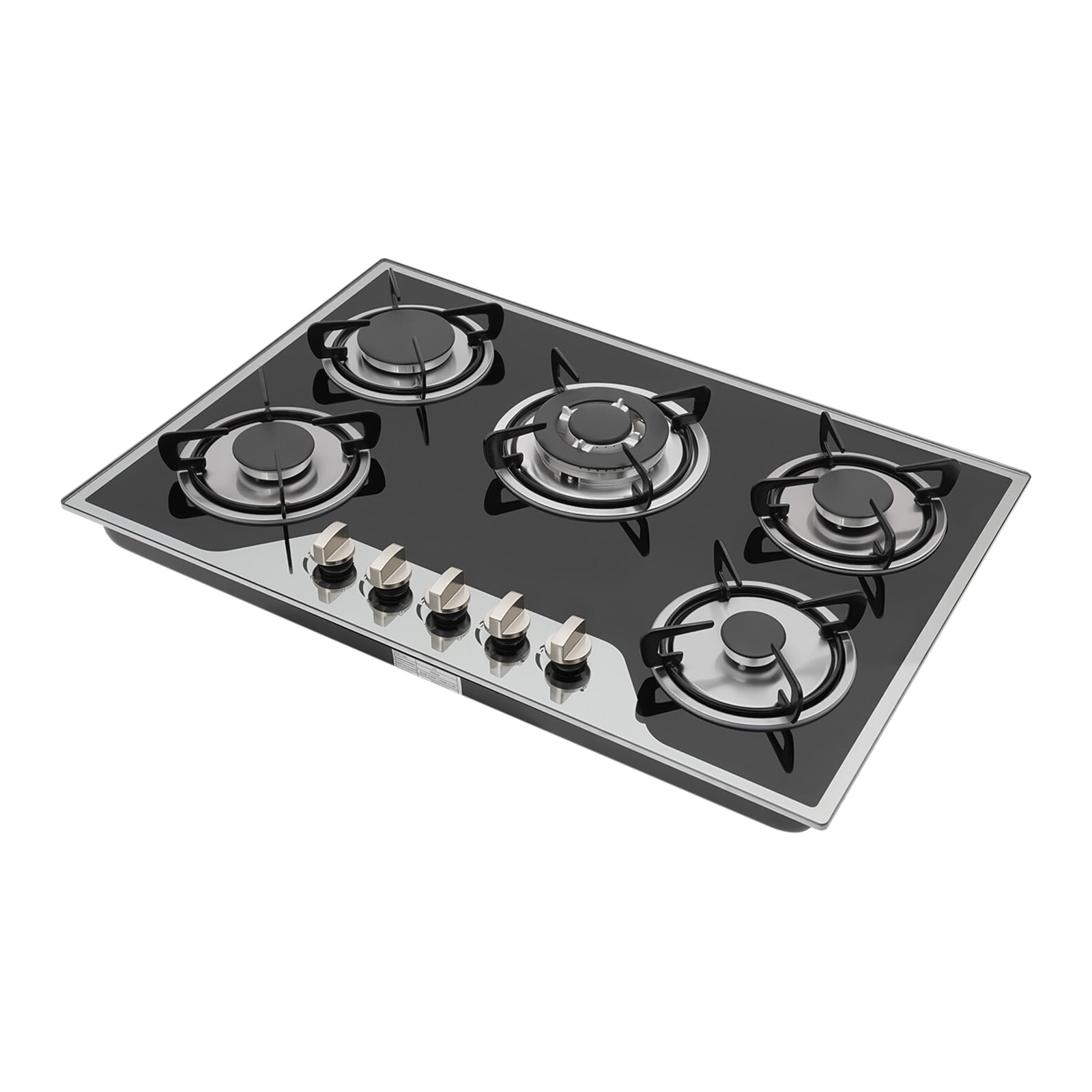 30 Inch Gas Cooktop with 5 Burners, LPG/NG Dual Fuel Stainless Steel Built-In Gas Cooktop Stove for Domestic or Commercial Cooking