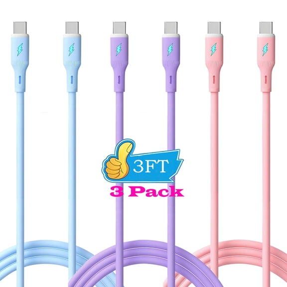 AlmosTen 3Pack Usb C Cables 3ft,Type C Charger Fast Charging Cable 3ft Silicone USB C to USB C Cable Android Phone Chargers Cord Type C Compatible for Samsung Galaxy