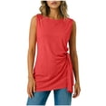 thumbnail image 2 of DailyTrove Women Crew Neck Side Split Long Length Loose Sleeveless Casual Tank Shirt, 2 of 6