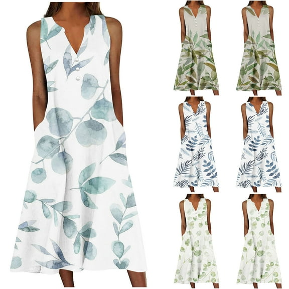 Jacenvly New Formal Dresses for Women Summer Design Casual Dress Gradual Sleeveless Neck V-Neck Long Dress Quick Drying Trendy Beach Dresses for Women 2024 Vacation Green