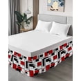 thumbnail image 4 of Abstract Space Design Sense Bed Skirt Queen Size 18" Drop Red Black Stitching Suqare Ruffled Wrap Around Bed Skirts Adjustable Elastic Bedskirt Dust Ruffle for Queen Size Bed, 4 of 7
