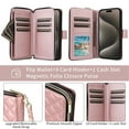 thumbnail image 4 of For Apple iPhone 13 mini Wallet Case Magnetic Flip Cover 9-Card Slots Zipper Pocket With Detachable Shoulder Strap And Wrist Strap,Rose gold,For iPhone 13 mini, 4 of 7