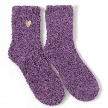 

Kawaii Mid-tube Socks Soft Sweet Simple Love Embroidery Solid Color Mid-tube Socks Female Hosiery Coral Fleece Socks Cute Floor Socks PURPLE