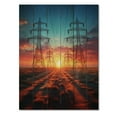 thumbnail image 3 of Designart "Sunset Silhouettes of Power Lines" Cityscapes Print on Natural Pine Wood, 3 of 5