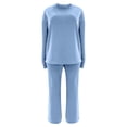 thumbnail image 4 of Unir Women Solid Loungewear 2 Piece Set, Crew Neck Loose Sweatshirt & Elastic Drawstring Wide Leg Pants Relaxed Home Wear True To Size, 4 of 7