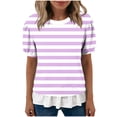 thumbnail image 6 of Fewfanhot Summer Tops for Women Summer Striped Crewneck T-Shirts Color Block Short Sleeve Tops Casual Basic Tee, 6 of 7