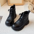 thumbnail image 2 of GobdXE Ankle Boots Solid Croc Embossed Lace Up Side Zipper Thick Lug Sole Casual Shoes Black,5.5-6 Years, 2 of 8