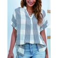 thumbnail image 5 of Musefolio Women V Neck Short Sleeve Shirts Plaid Loose Flowy Blouse S-XXL, 5 of 6
