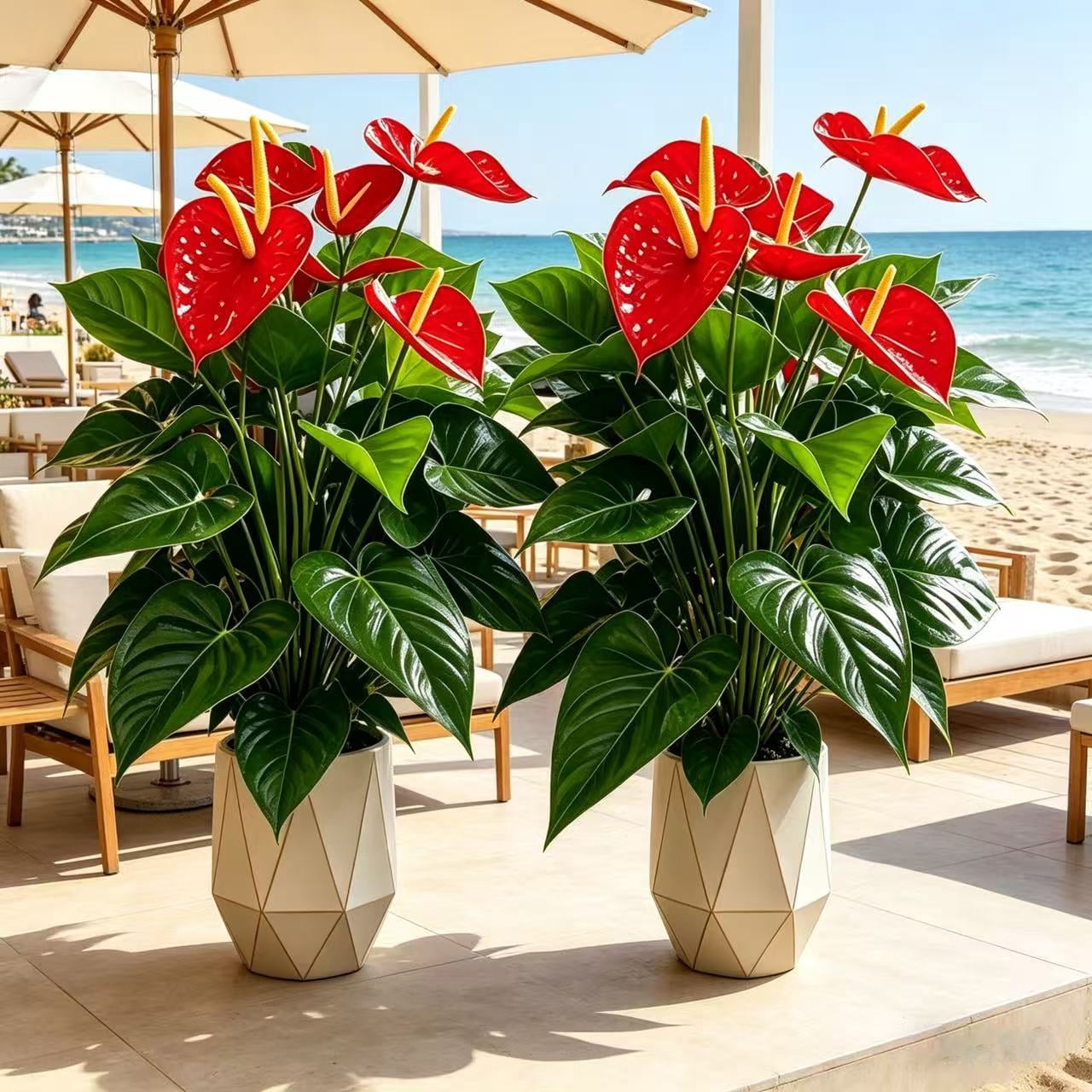 21.65in Artificial Anthurium Plant, 4Pcs 18 Leaves Faux Red Flowers, Large Fake Potted Plants for Home Decor Indoor Outdoor, No Pot
