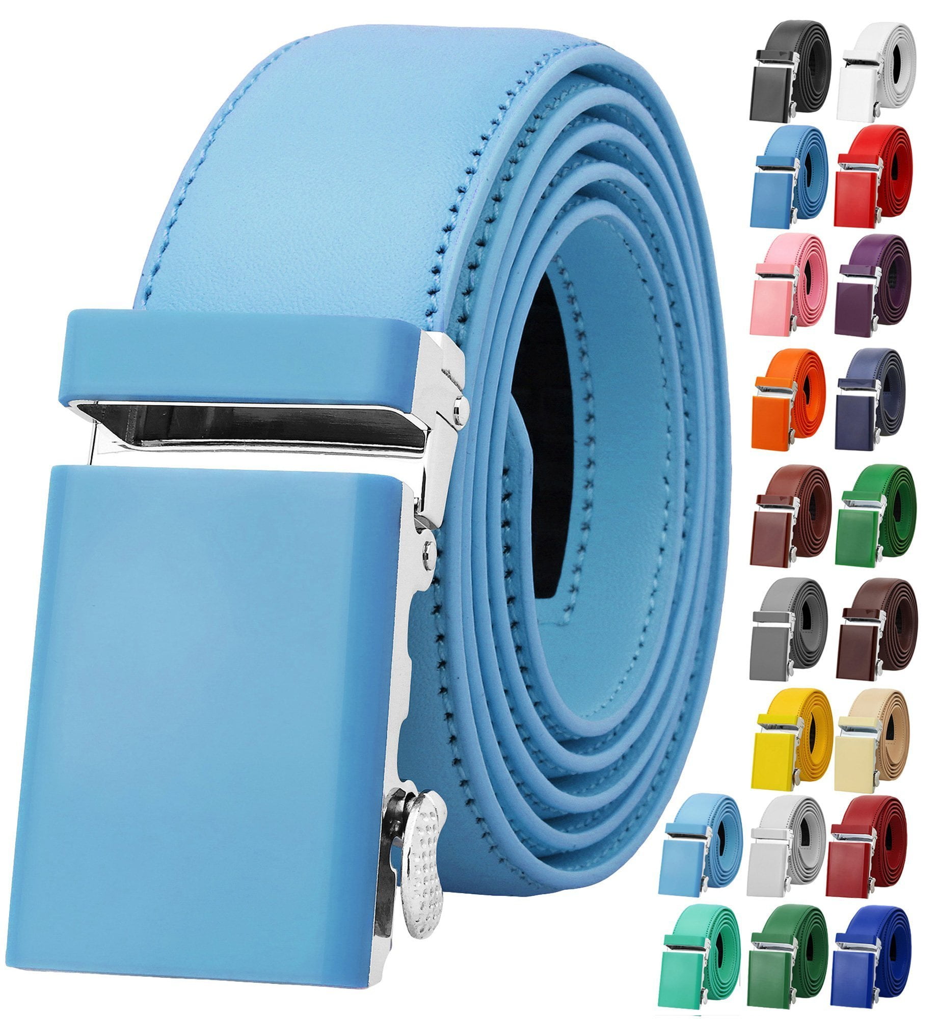 Falari Men's Genuine Leather Ratchet Belt Light Blue photo 1