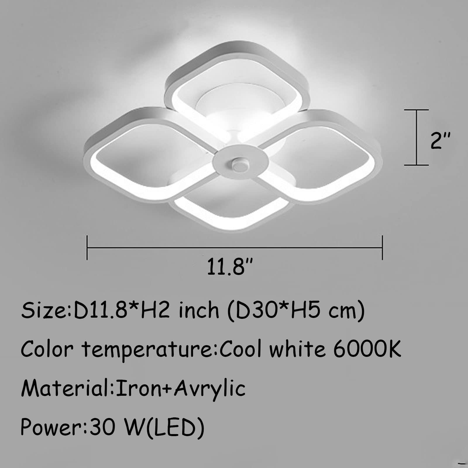 ADISUN LED Ceiling Lights Modern Lighting Fixtures Square Design Creative Flush Mount Lamp for Bedroom Kitchen Office Corridor Aisle, Cool White 6000K