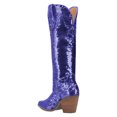 thumbnail image 3 of FSJ Women Fashion Sequin Cowboy Boots Western Bling Cowgirl Knee High Boots Almond Closed Toe Pull On Chunky Heel Wide Calf Boots Shoes Size 10.5 Slate Blue, 3 of 4