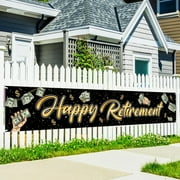 Happy Retirement Large Banner - Dollar Theme Retirement Sign Yard Backdrop Banner - Farewell Party Backdrop - I'm Retired Yard Banner - Retirement Outdoor & Indoor Party Decor