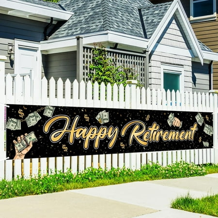 Happy Retirement Large Banner - Dollar Theme Retirement Sign Yard Backdrop Banner - Farewell Party Backdrop - I'm Retired Yard Banner - Retirement Outdoor & Indoor Party Decor