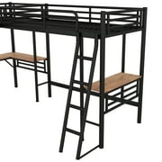 Euroco Metal L-Shaped Twin Size Loft Bed with Two Desk for Kids Teens Bedroom, Black