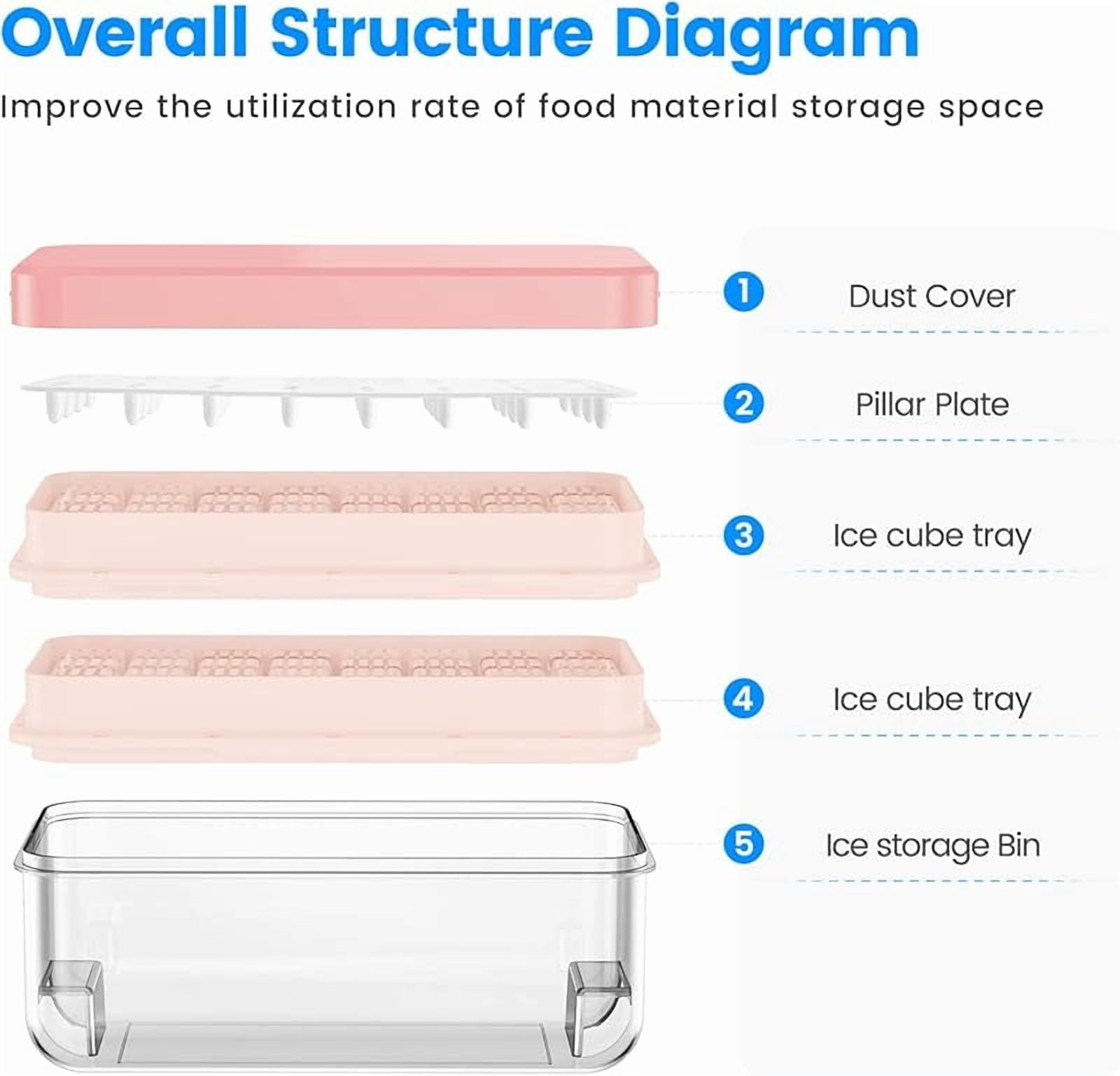 Ice Cube Tray with Lid and Bin, 32 pcs Ice Cubes Molds, Ice Trays for Freezer, Ice Cube Tray Mold, with 1 tray, Ice Freezer Container, Spill-Resistant Removable Lid & Ice Scoop, for Whiskey,Cocktail